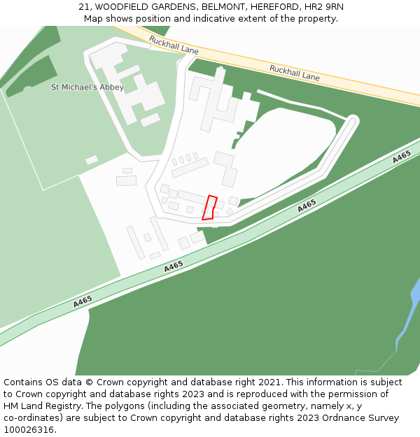 21, WOODFIELD GARDENS, BELMONT, HEREFORD, HR2 9RN: Location map and indicative extent of plot