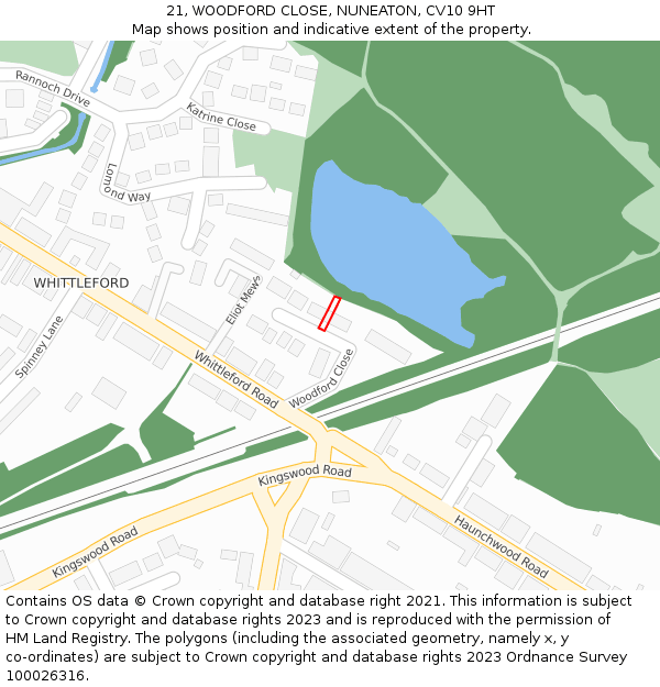 21, WOODFORD CLOSE, NUNEATON, CV10 9HT: Location map and indicative extent of plot