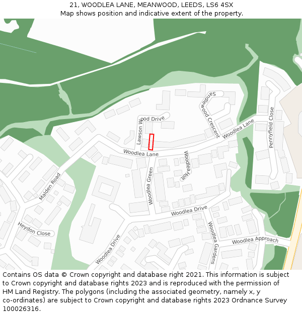 21, WOODLEA LANE, MEANWOOD, LEEDS, LS6 4SX: Location map and indicative extent of plot
