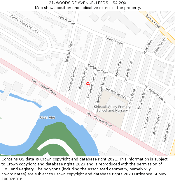 21, WOODSIDE AVENUE, LEEDS, LS4 2QX: Location map and indicative extent of plot