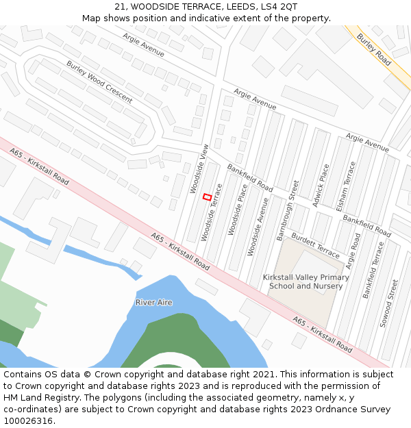 21, WOODSIDE TERRACE, LEEDS, LS4 2QT: Location map and indicative extent of plot