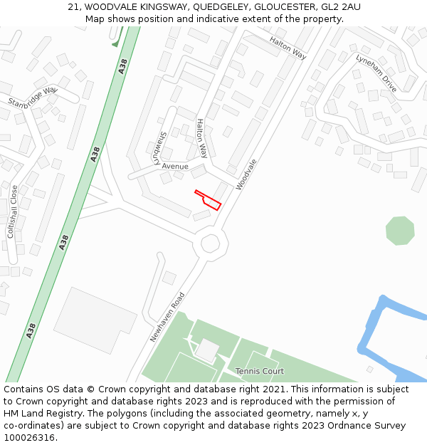 21, WOODVALE KINGSWAY, QUEDGELEY, GLOUCESTER, GL2 2AU: Location map and indicative extent of plot