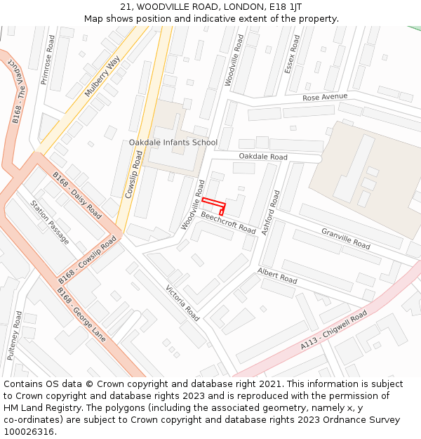 21, WOODVILLE ROAD, LONDON, E18 1JT: Location map and indicative extent of plot