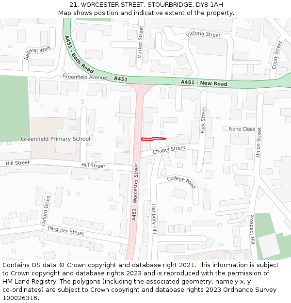 21, WORCESTER STREET, STOURBRIDGE, DY8 1AH: Location map and indicative extent of plot