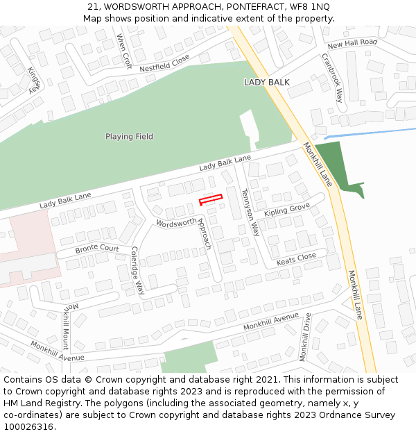 21, WORDSWORTH APPROACH, PONTEFRACT, WF8 1NQ: Location map and indicative extent of plot