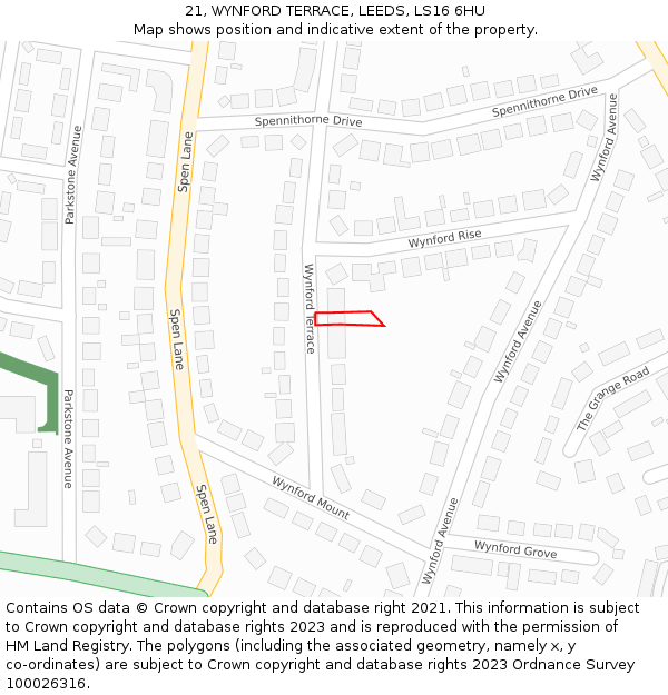21, WYNFORD TERRACE, LEEDS, LS16 6HU: Location map and indicative extent of plot