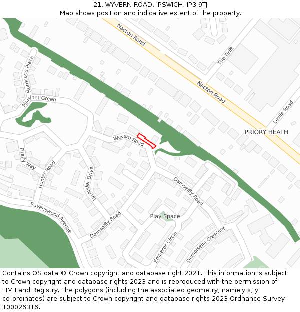 21, WYVERN ROAD, IPSWICH, IP3 9TJ: Location map and indicative extent of plot