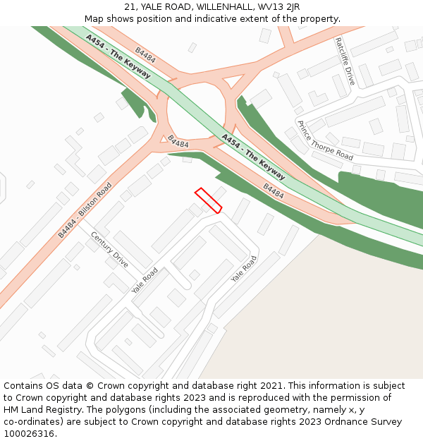 21, YALE ROAD, WILLENHALL, WV13 2JR: Location map and indicative extent of plot
