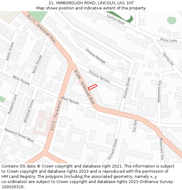 21, YARBOROUGH ROAD, LINCOLN, LN1 1HT: Location map and indicative extent of plot