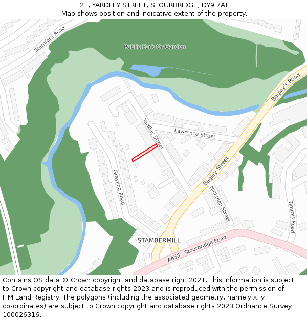 21, YARDLEY STREET, STOURBRIDGE, DY9 7AT: Location map and indicative extent of plot