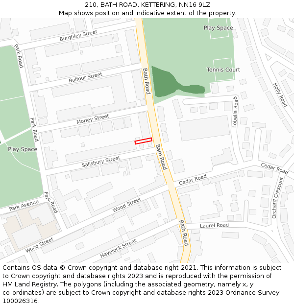 210, BATH ROAD, KETTERING, NN16 9LZ: Location map and indicative extent of plot