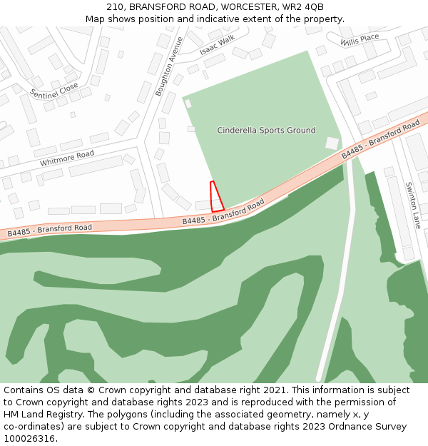 210, BRANSFORD ROAD, WORCESTER, WR2 4QB: Location map and indicative extent of plot