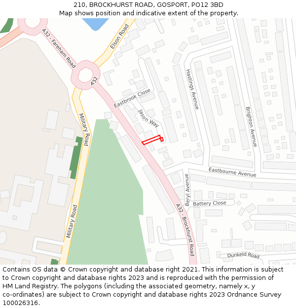 210, BROCKHURST ROAD, GOSPORT, PO12 3BD: Location map and indicative extent of plot