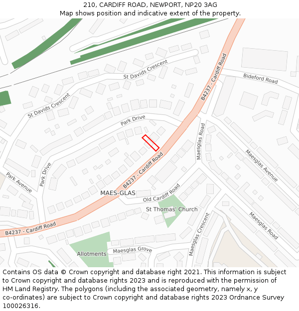 210, CARDIFF ROAD, NEWPORT, NP20 3AG: Location map and indicative extent of plot