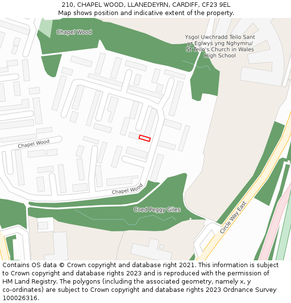 210, CHAPEL WOOD, LLANEDEYRN, CARDIFF, CF23 9EL: Location map and indicative extent of plot