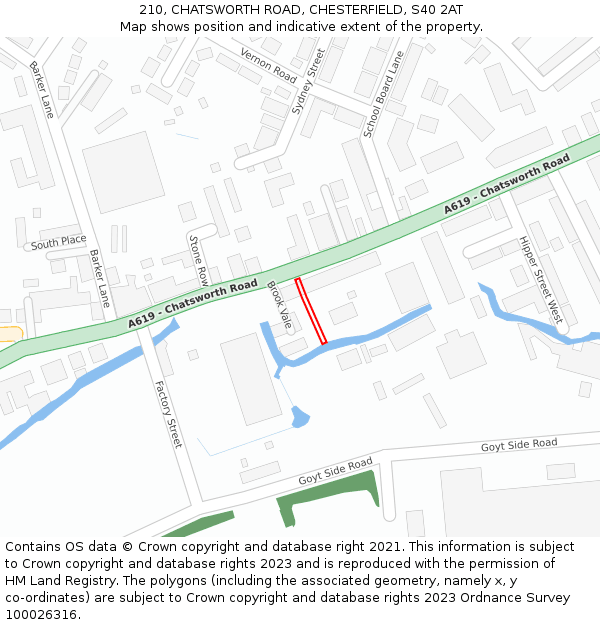 210, CHATSWORTH ROAD, CHESTERFIELD, S40 2AT: Location map and indicative extent of plot