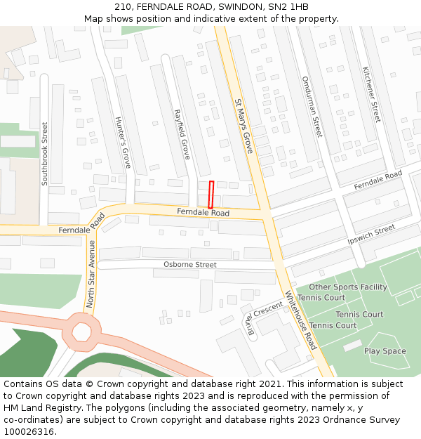 210, FERNDALE ROAD, SWINDON, SN2 1HB: Location map and indicative extent of plot