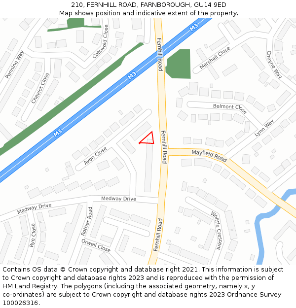 210, FERNHILL ROAD, FARNBOROUGH, GU14 9ED: Location map and indicative extent of plot
