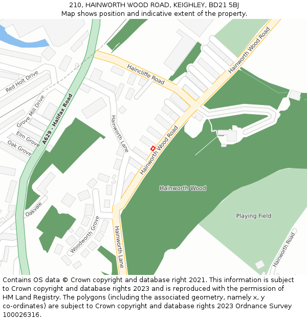 210, HAINWORTH WOOD ROAD, KEIGHLEY, BD21 5BJ: Location map and indicative extent of plot