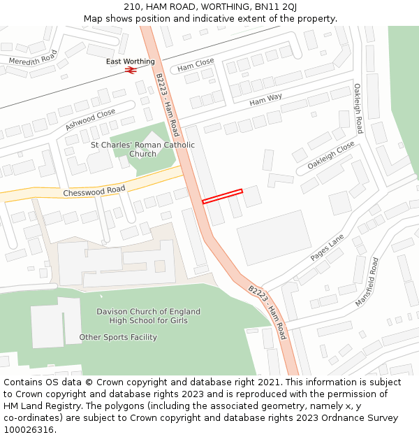 210, HAM ROAD, WORTHING, BN11 2QJ: Location map and indicative extent of plot