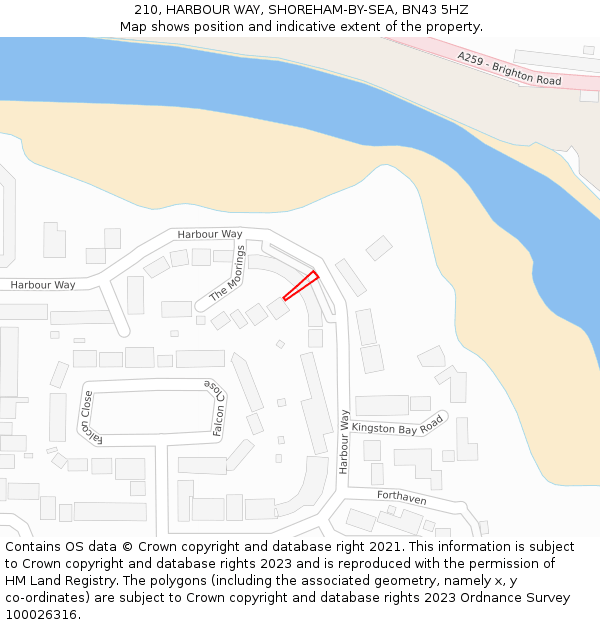 210, HARBOUR WAY, SHOREHAM-BY-SEA, BN43 5HZ: Location map and indicative extent of plot