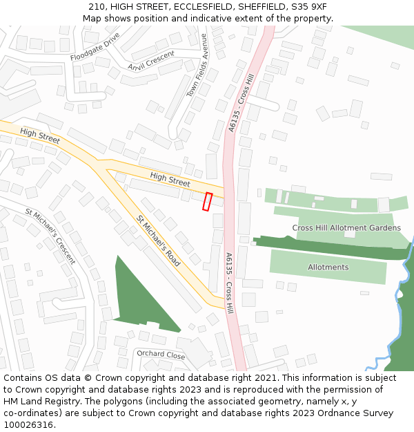 210, HIGH STREET, ECCLESFIELD, SHEFFIELD, S35 9XF: Location map and indicative extent of plot