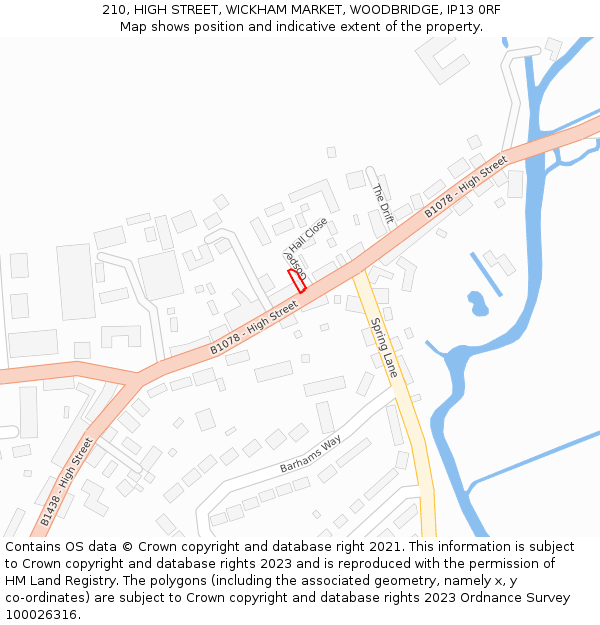 210, HIGH STREET, WICKHAM MARKET, WOODBRIDGE, IP13 0RF: Location map and indicative extent of plot
