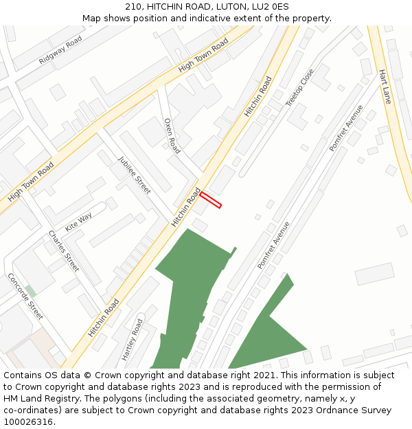 210, HITCHIN ROAD, LUTON, LU2 0ES: Location map and indicative extent of plot