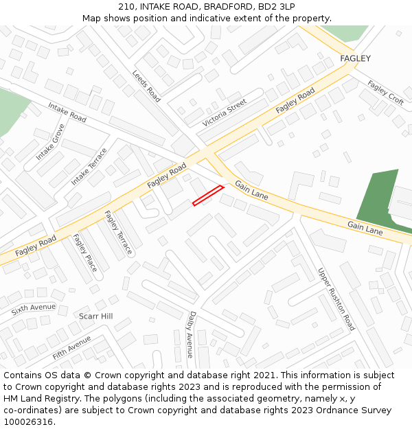 210, INTAKE ROAD, BRADFORD, BD2 3LP: Location map and indicative extent of plot
