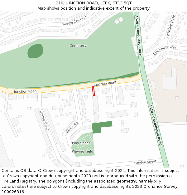 210, JUNCTION ROAD, LEEK, ST13 5QT: Location map and indicative extent of plot