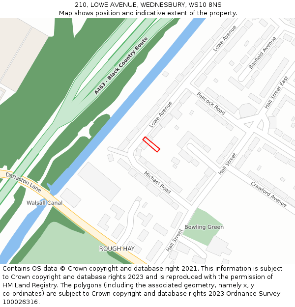 210, LOWE AVENUE, WEDNESBURY, WS10 8NS: Location map and indicative extent of plot