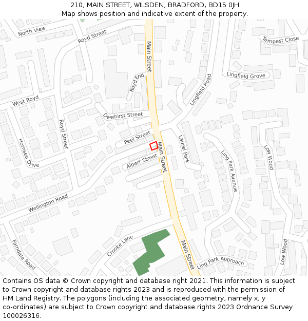 210, MAIN STREET, WILSDEN, BRADFORD, BD15 0JH: Location map and indicative extent of plot