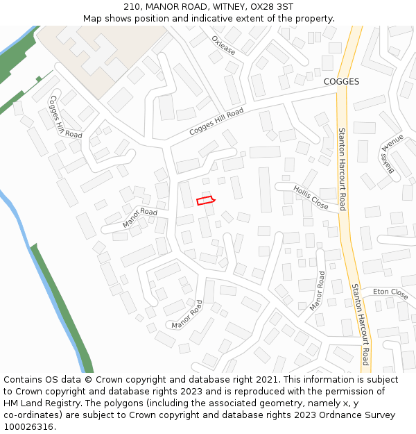 210, MANOR ROAD, WITNEY, OX28 3ST: Location map and indicative extent of plot