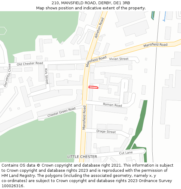 210, MANSFIELD ROAD, DERBY, DE1 3RB: Location map and indicative extent of plot