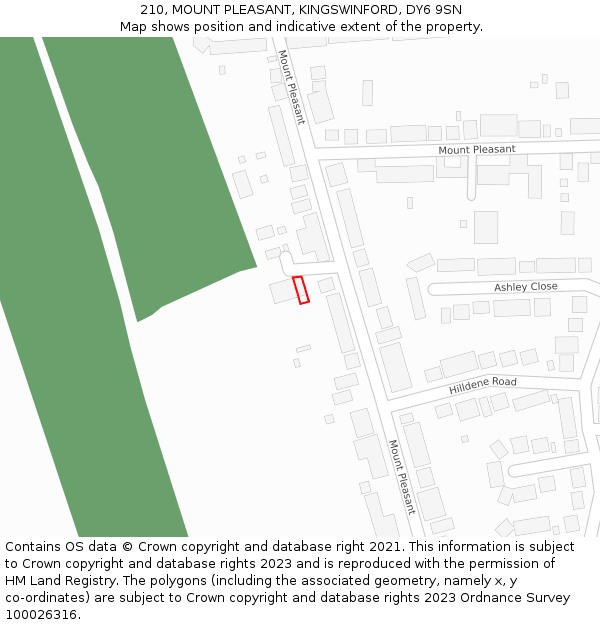 210, MOUNT PLEASANT, KINGSWINFORD, DY6 9SN: Location map and indicative extent of plot