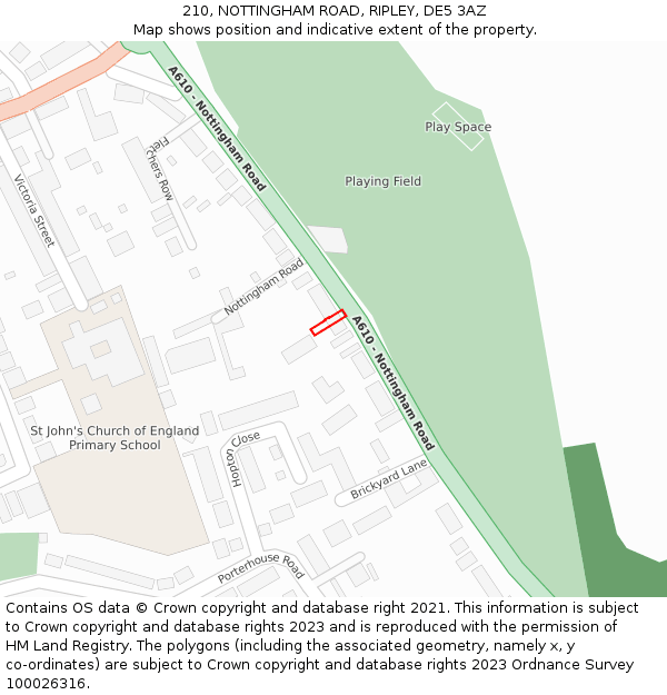 210, NOTTINGHAM ROAD, RIPLEY, DE5 3AZ: Location map and indicative extent of plot