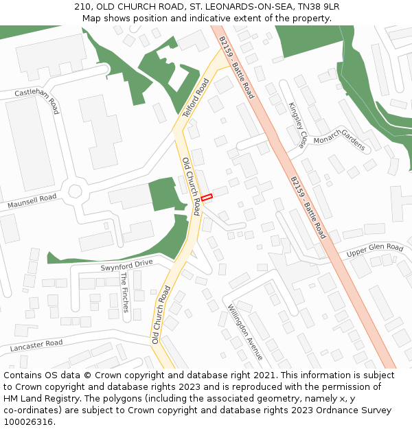 210, OLD CHURCH ROAD, ST. LEONARDS-ON-SEA, TN38 9LR: Location map and indicative extent of plot