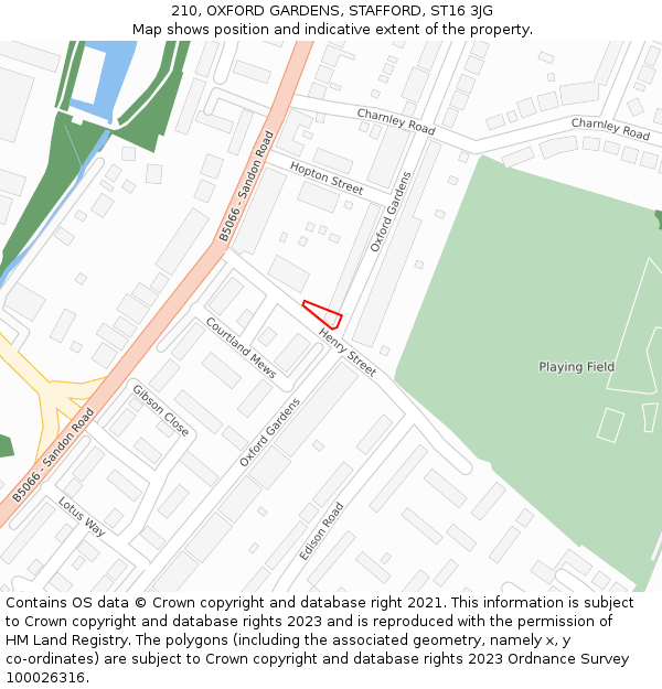 210, OXFORD GARDENS, STAFFORD, ST16 3JG: Location map and indicative extent of plot