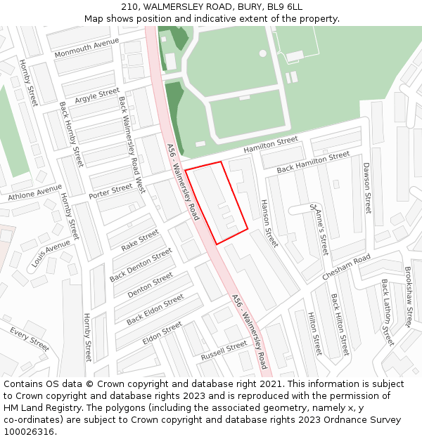 210, WALMERSLEY ROAD, BURY, BL9 6LL: Location map and indicative extent of plot
