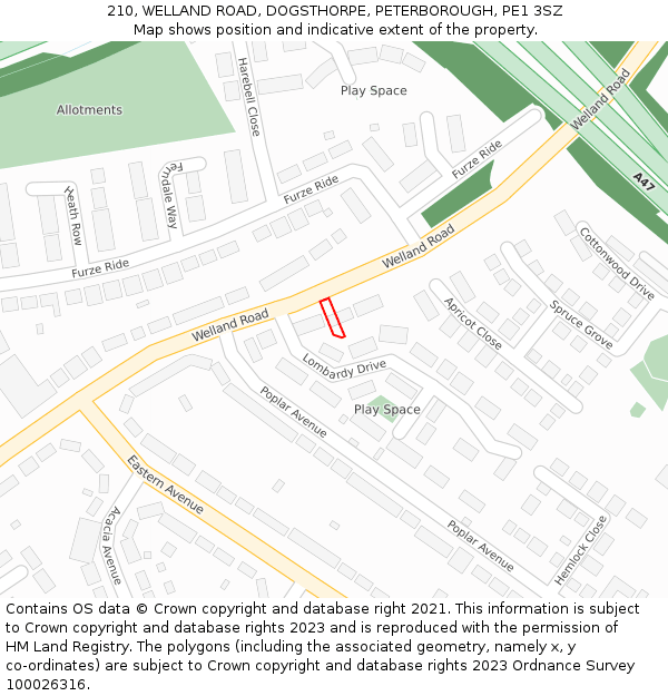 210, WELLAND ROAD, DOGSTHORPE, PETERBOROUGH, PE1 3SZ: Location map and indicative extent of plot