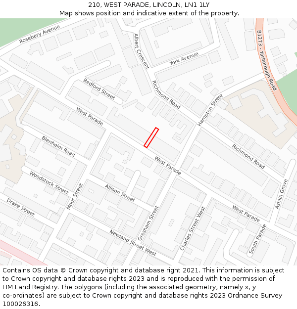 210, WEST PARADE, LINCOLN, LN1 1LY: Location map and indicative extent of plot