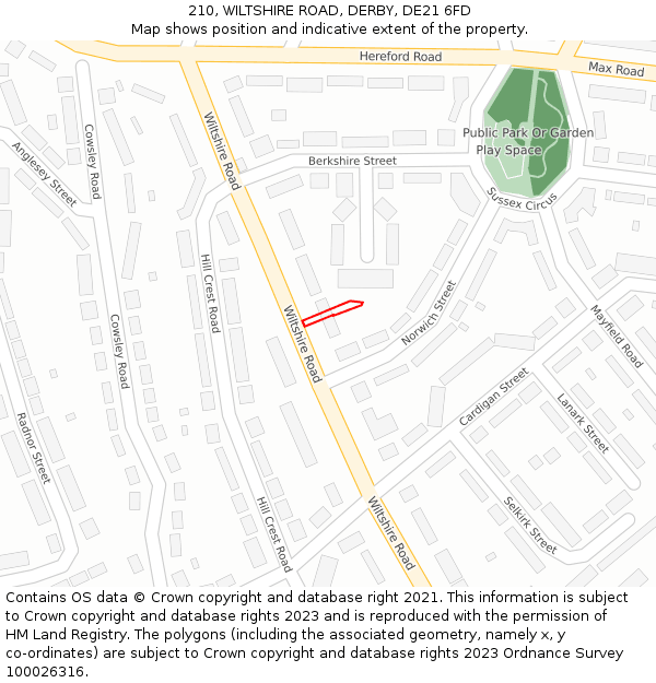 210, WILTSHIRE ROAD, DERBY, DE21 6FD: Location map and indicative extent of plot