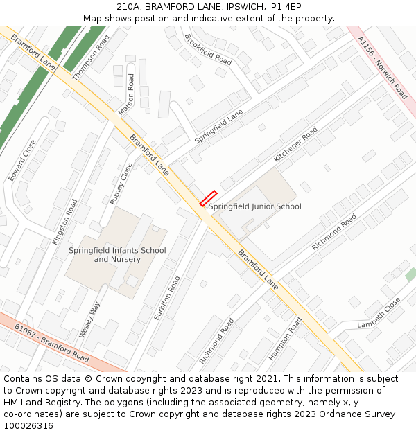 210A, BRAMFORD LANE, IPSWICH, IP1 4EP: Location map and indicative extent of plot