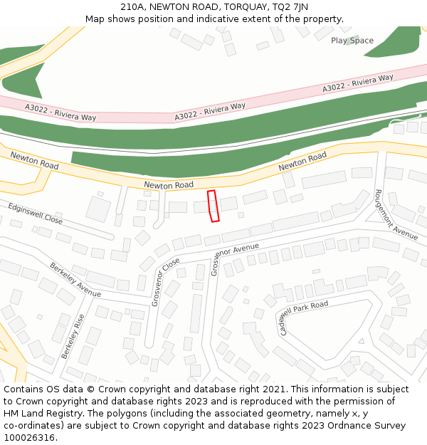 210A, NEWTON ROAD, TORQUAY, TQ2 7JN: Location map and indicative extent of plot