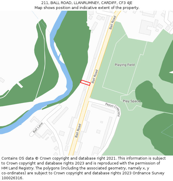 211, BALL ROAD, LLANRUMNEY, CARDIFF, CF3 4JE: Location map and indicative extent of plot