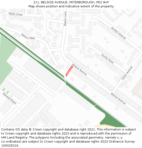 211, BELSIZE AVENUE, PETERBOROUGH, PE2 9HY: Location map and indicative extent of plot