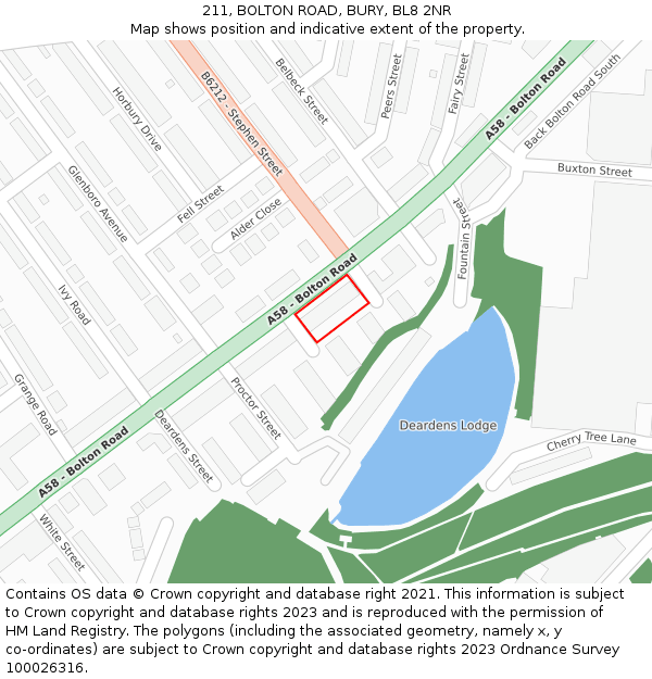 211, BOLTON ROAD, BURY, BL8 2NR: Location map and indicative extent of plot