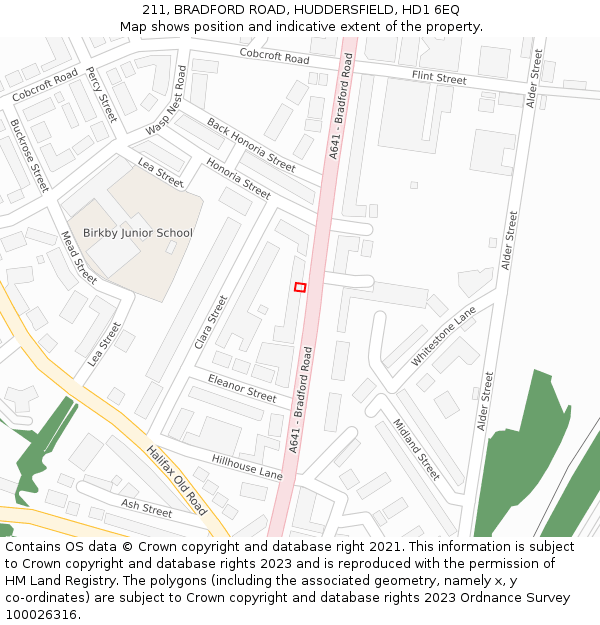 211, BRADFORD ROAD, HUDDERSFIELD, HD1 6EQ: Location map and indicative extent of plot