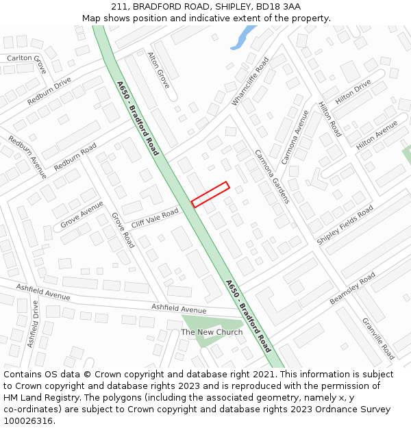 211, BRADFORD ROAD, SHIPLEY, BD18 3AA: Location map and indicative extent of plot
