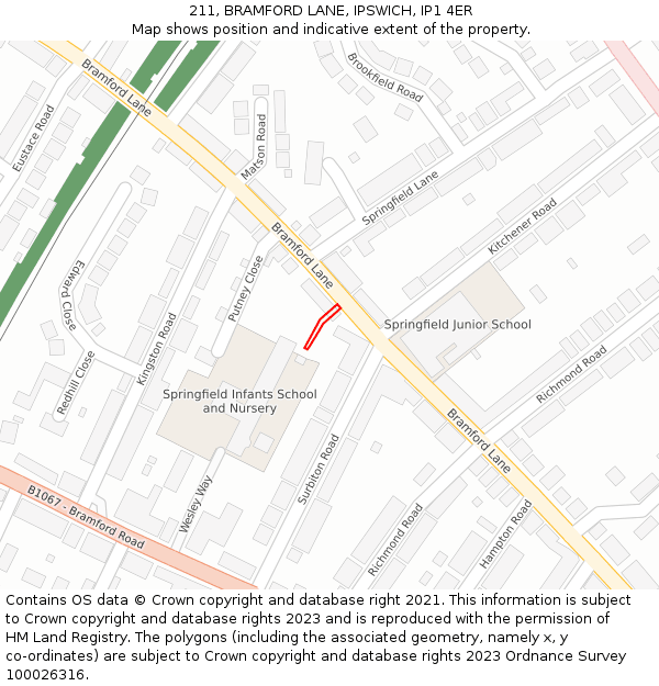 211, BRAMFORD LANE, IPSWICH, IP1 4ER: Location map and indicative extent of plot